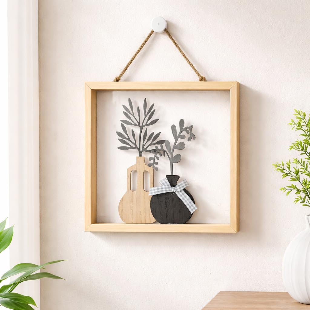 CraftVatika Wooden Frame Botanical Wall Decor for Home Decoration | Minimalist Hanging Frame with Artificial Plant Design | Decorative Wall Art for Living Room Bedroom Office Interior