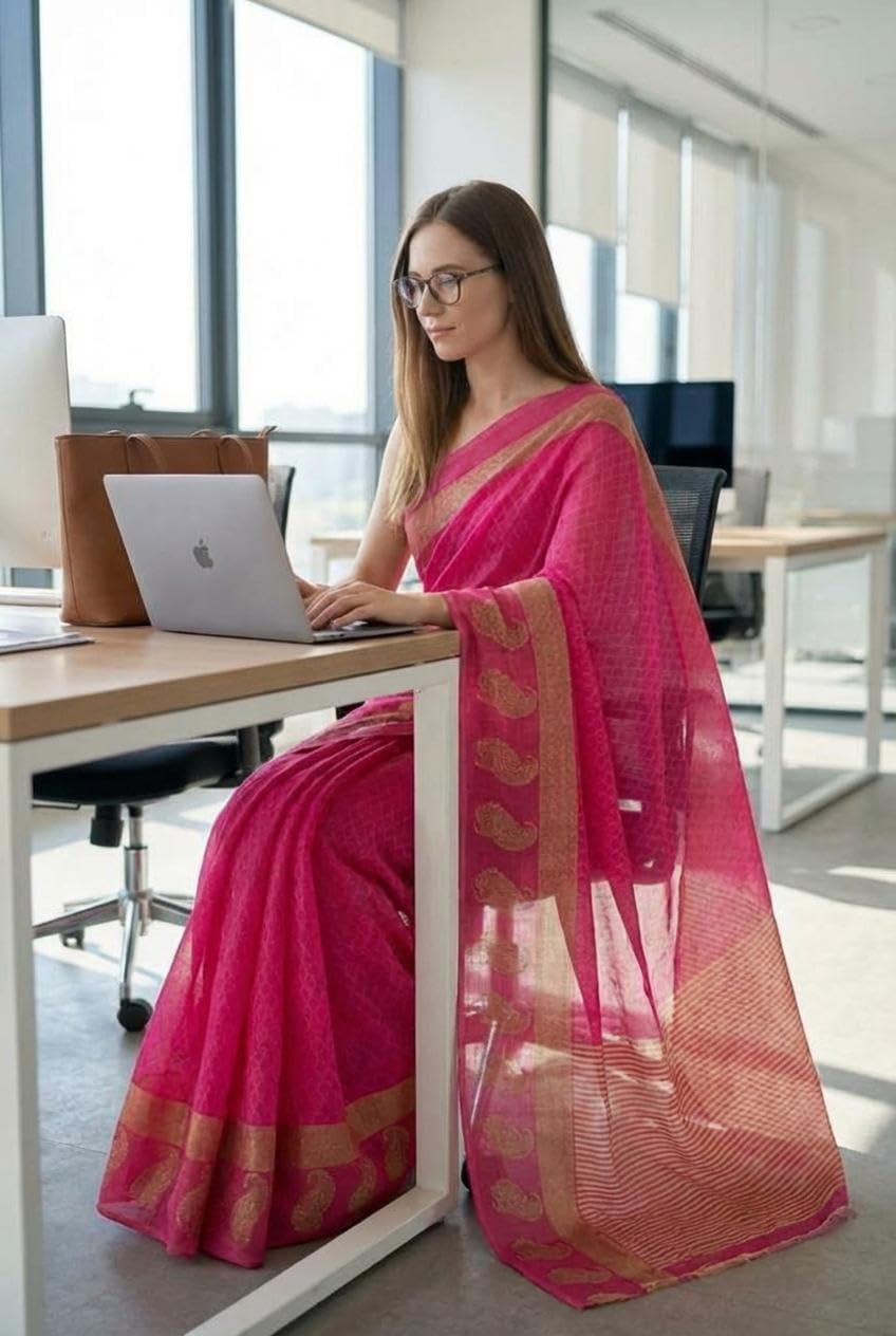 KASHVI SAREES Printed Georgette Saree With Unstitched Blouse Piece -AI_OF_1168_3