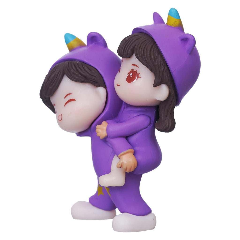 eCraftIndia Valentine Gift for Girlfriend Boyfriend Purple Resin Miniature Cute Couple Statue Girl on Boy's Shoulder Showpiece Valentine Gift for Husband Wife Her Him | Valentines Day Decoration Item