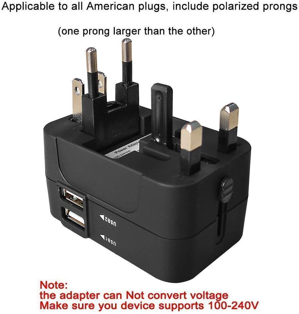 rts USB Universal Travel Adapter, International All in One Worldwide Travel Adapter and Wall Charger Travel Accessories with Multi Type Power Outlet USB 2.1A, 100-250 Voltage Travel Charger (Black)