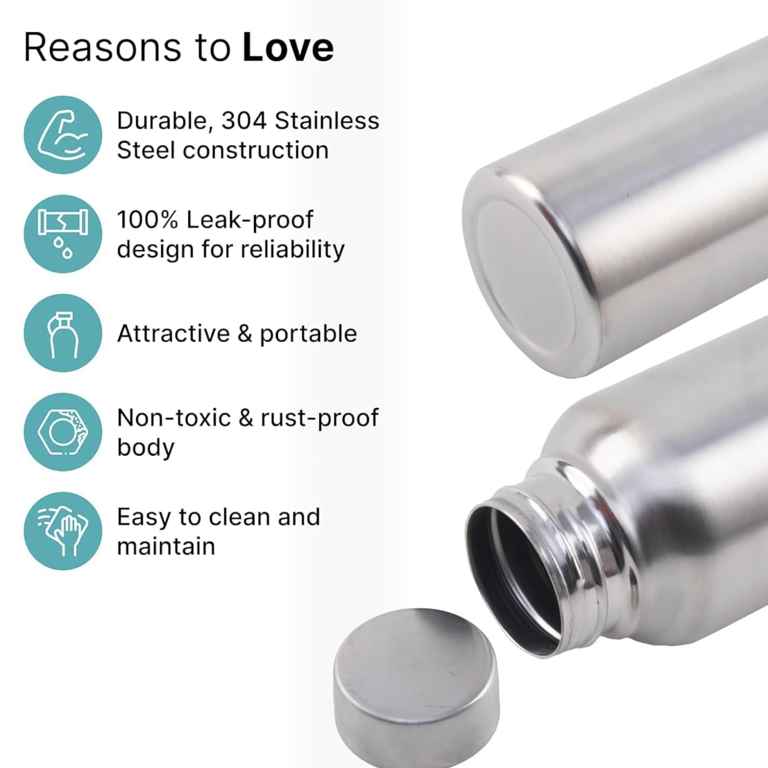 Shopsidex® bottle Stainless Steel Water Bottle, 1000 ml, Silver, Leak-Proof, Modern Design Stainless Steel Water Bottle,school/college/office/home/kitchen/gym/travelling (Pack 6)