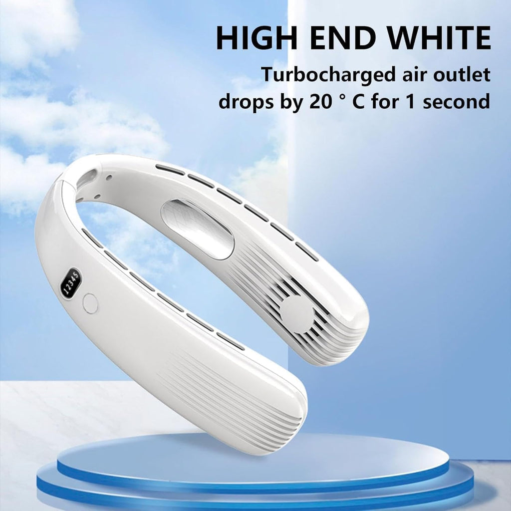 One94Store Portable Bladeless Hanging Neck Fan – 12 Air Outlets, 2400mAh Rechargeable Battery, USB Powered, 5-Speed Hands-Free Cooling Fan, Up to 6 Hours Use for Indoor&Outdoor (White)