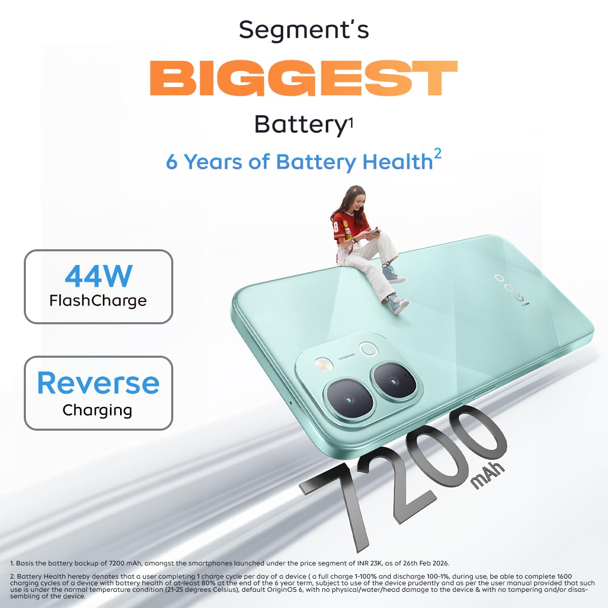 iQOO Z11x 5G (Prismatic Green, 6GB RAM, 128 GB Storage) | Dimensity 7400-Turbo Processor | 7200 mAh Battery Smartphone | Powered by OriginOS 6