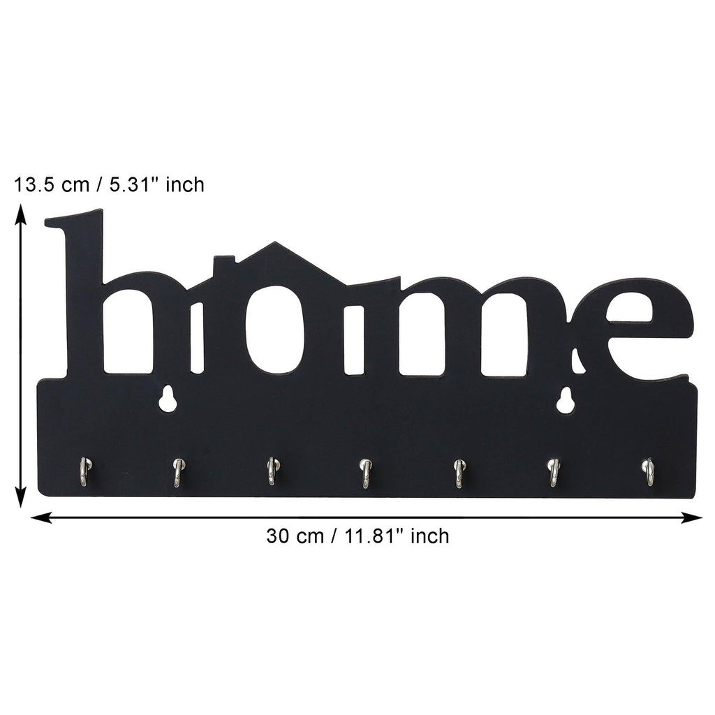 Webelkart Premium Home Keys Wooden Key Holder (29 cm x 13.5 cm x 0.4 cm, Wood) 7 Hook - Decorative Items for Home Decor (Black)