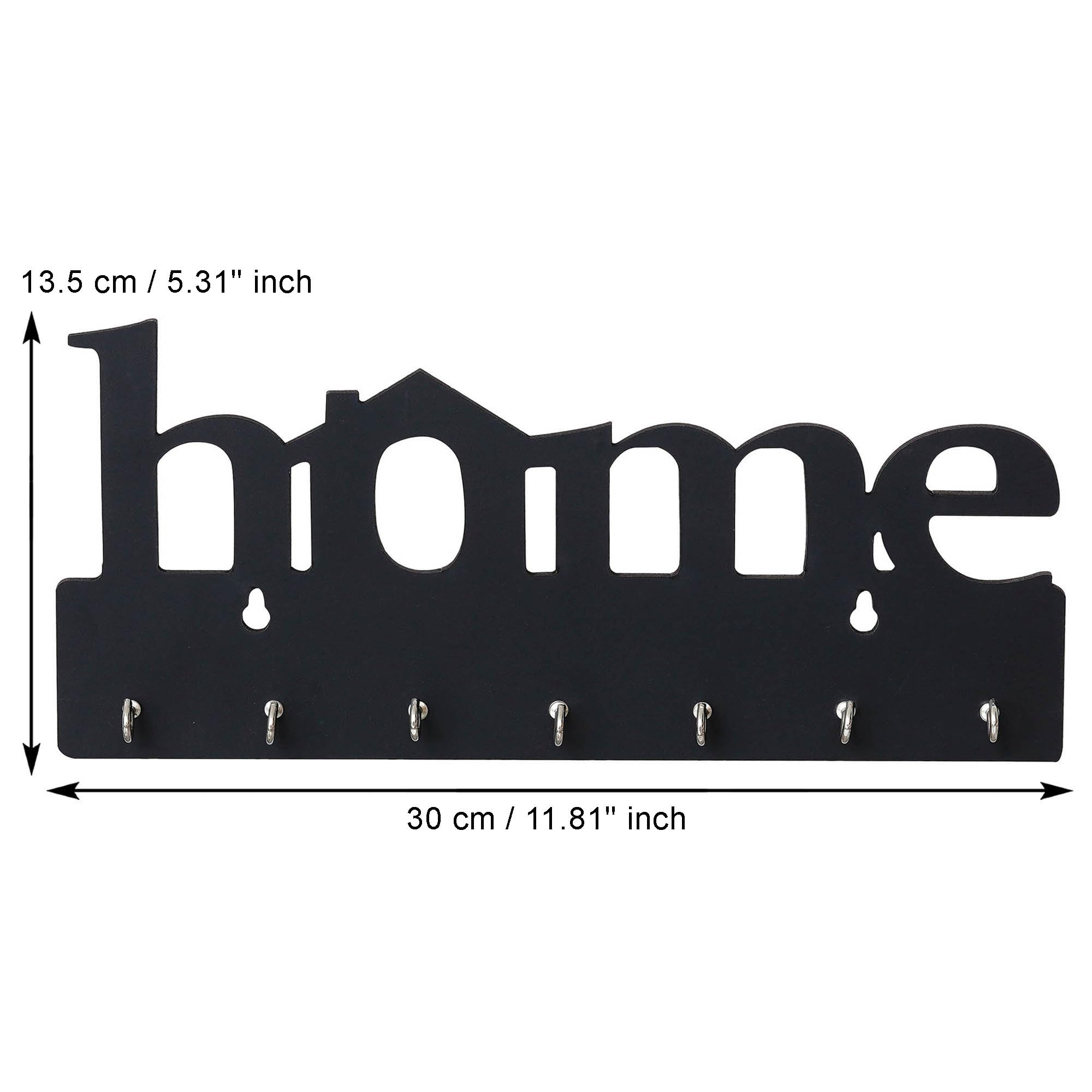 Webelkart Premium Home Keys Wooden Key Holder (29 cm x 13.5 cm x 0.4 cm, Wood) 7 Hook - Decorative Items for Home Decor (Black)
