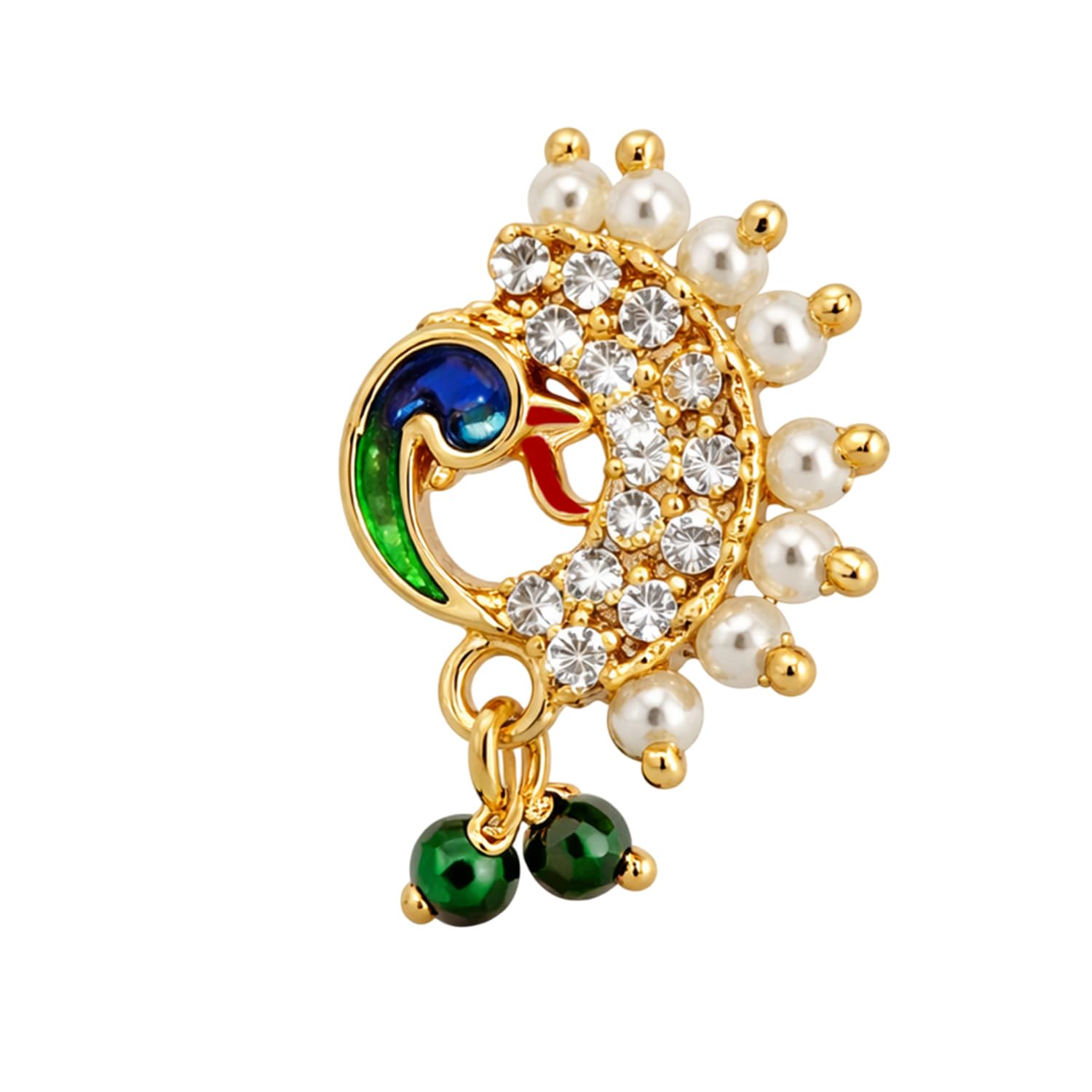 VAMA FASHIONS Gold Plated Maharastrian Marathi Nathni Pearl Nose Ring Pressing Nosepin Bridal Piercing Nosering Clip on Nath For Women (Maharashtrian Nose Pin)