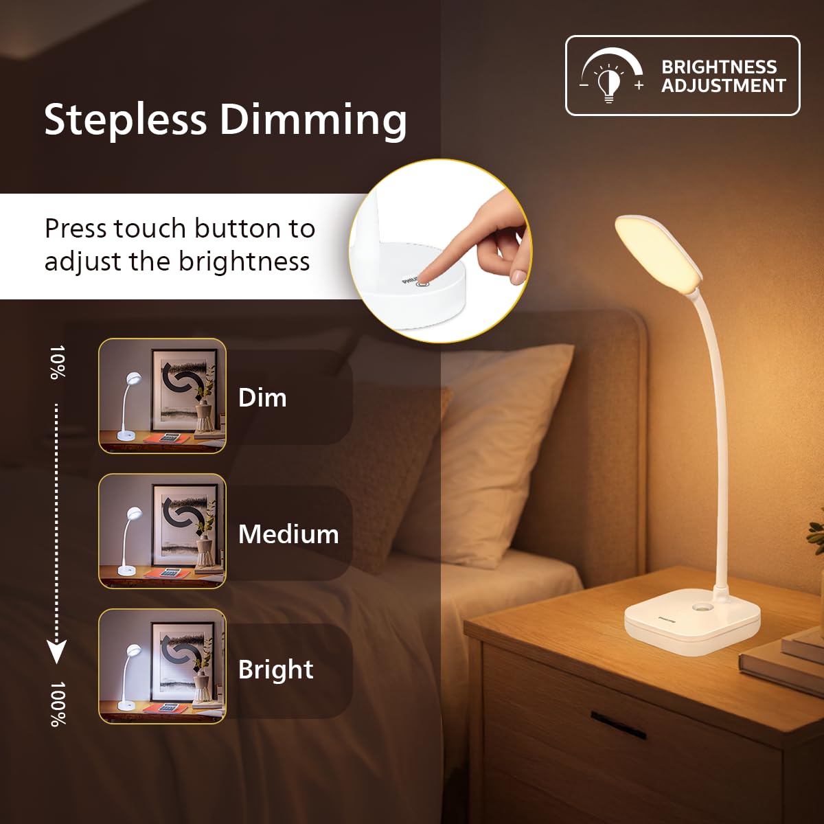 Philips 5W VION White LED Desk Light | 3-in-1 Study & Table Lamp | EyeComfort Technology | Adjustable Design | Energy Efficient LED Lamp for Study, Work & Reading | Pack of 1