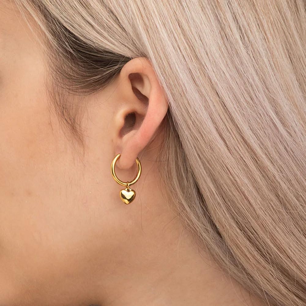 PALMONAS Small Heart Hoop Earrings - Gold Plated, Waterproof & Anti Tarnish, Gift for Women