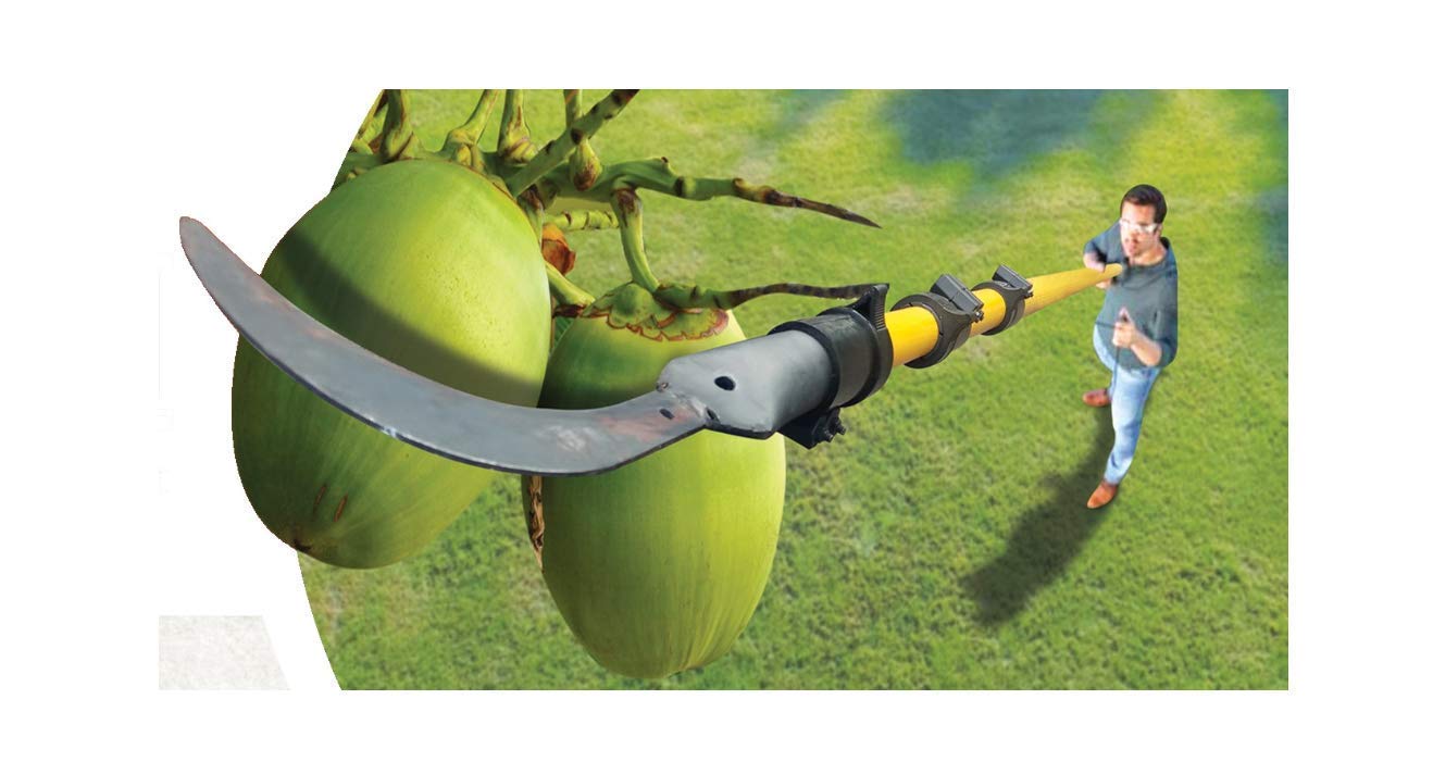 FESTEL Skytuch Shock Proof Multipurpose 8-to-24 Foot Extendable Telescopic Pole with (2 Attachments) Coconut Plucker, Mango Fruit Picker