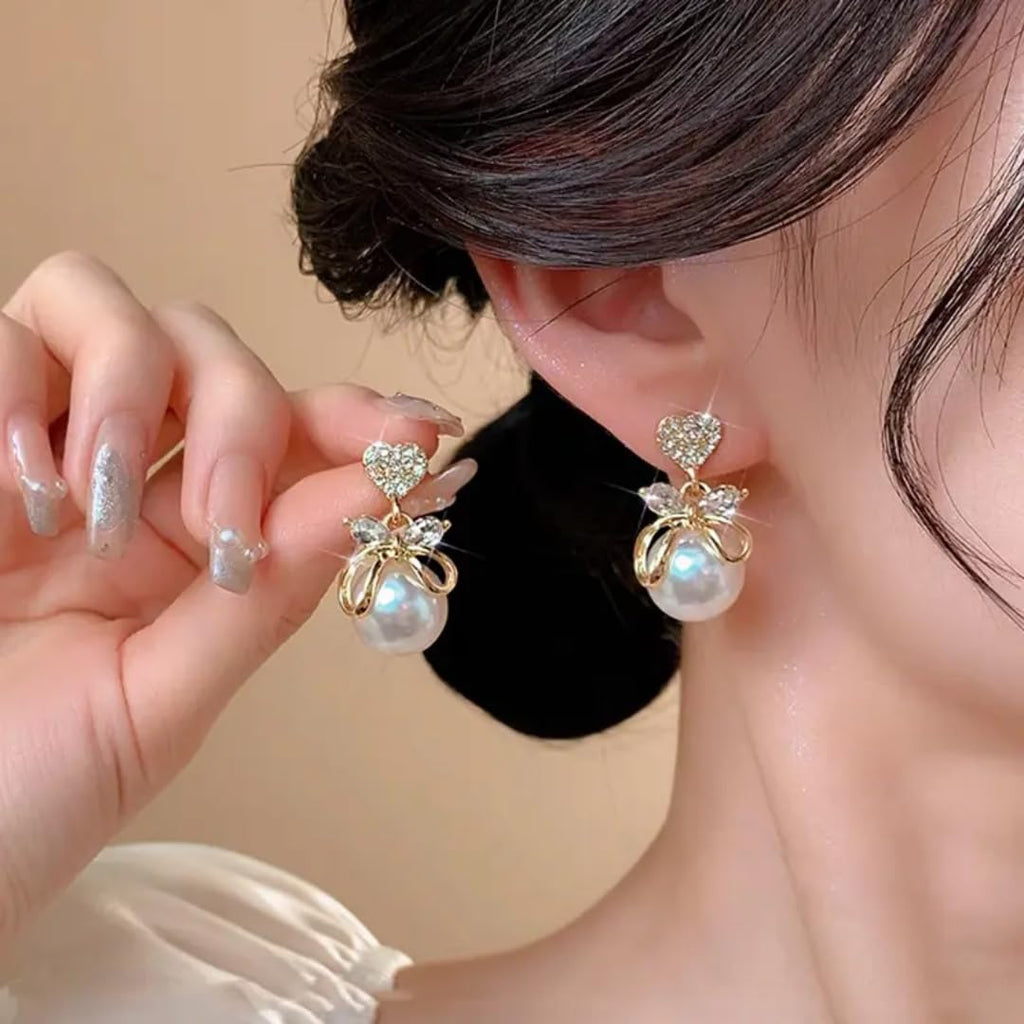 Estailo Fashion® Elegant Pearl Earrings Combo | Set of 3 – Wisdom, Flower & Minimal Style for Women