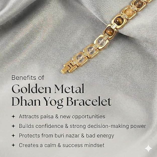 PANAKUMUS Metal Dhan Yog Bracelet for Wealth and Financial Prosperity Pyrite Citrine Tiger Eye Clear Quartz Green Aventurine Astrology Bracelet for Men and Women Lucky Money Attraction Gift