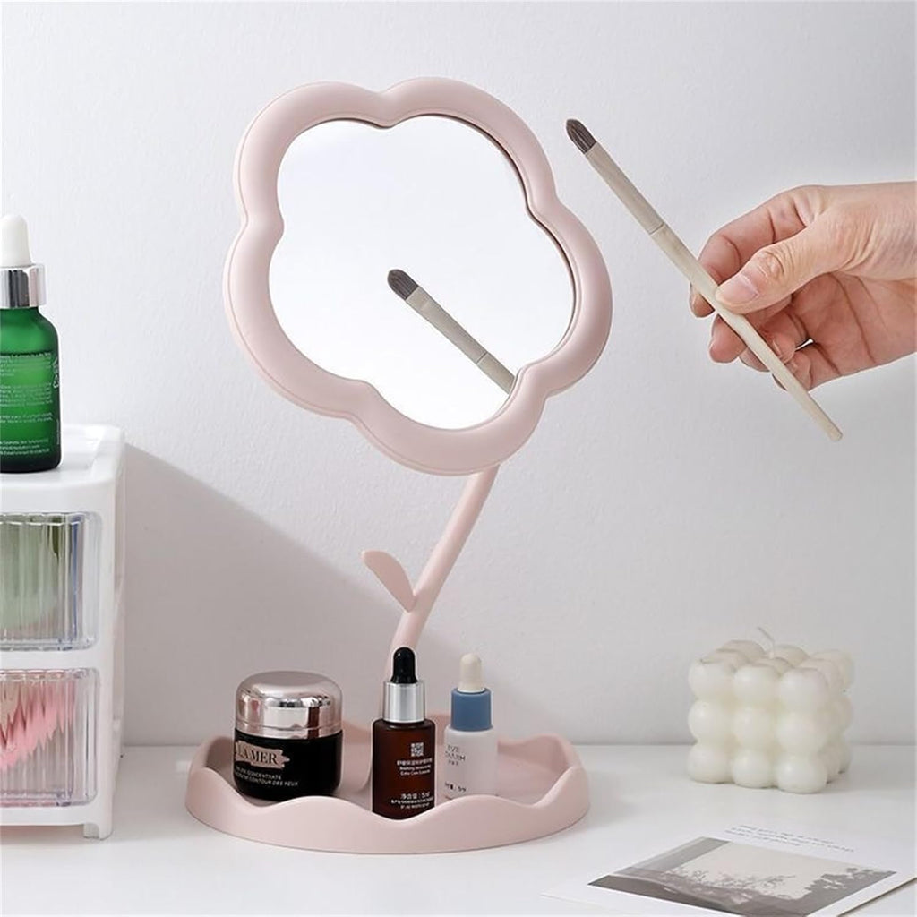 CALFHEAD Flower-Shaped Makeup Mirror, Rotatable Makeup Mirror with Tray Table Vanity Mirror Cute Flower-Shaped Mirror for Tabletop, Bedroom, Bathroom, Living Room(29L*16W)