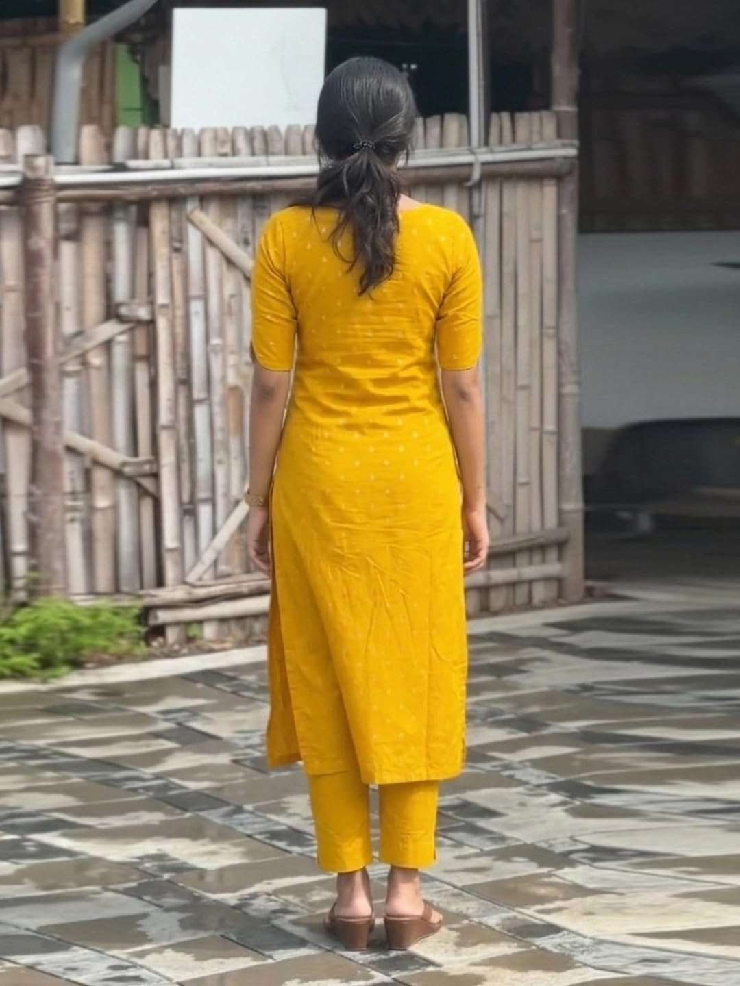 ANNI Designer Women's Viscose Straight Printed Kurta with Pant (Yoshini Yellow_M_Yellow_Medium)