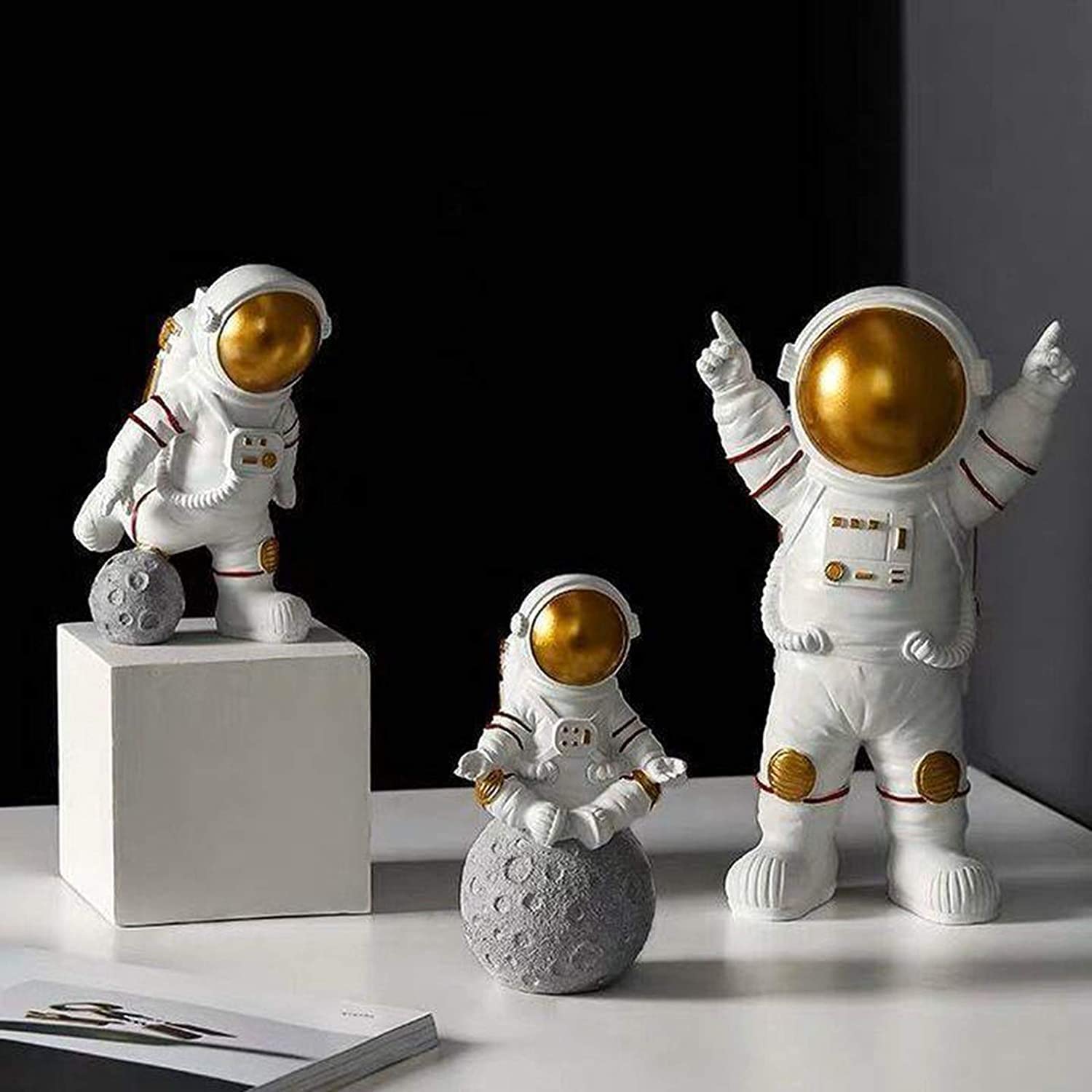 Street27® Resin Astronaut Spaceman Statue Ornament Home Office Desktop Figurine Decors Set of 3 - Golden (Golden)