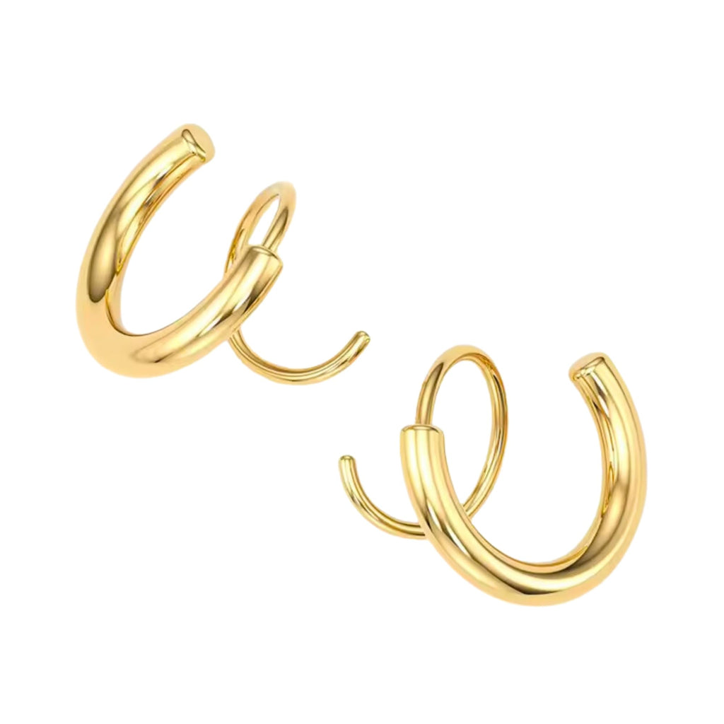 Salve 18K Gold Plated Double Hoop Aesthetic Earrings for Single Piercing | Valentine's Gift for Girlfriend | Spiral Twisted Faux Double Piercing Earrings, Upper Earrings for Women Hoops, Ear Cuffs Earrings for Women