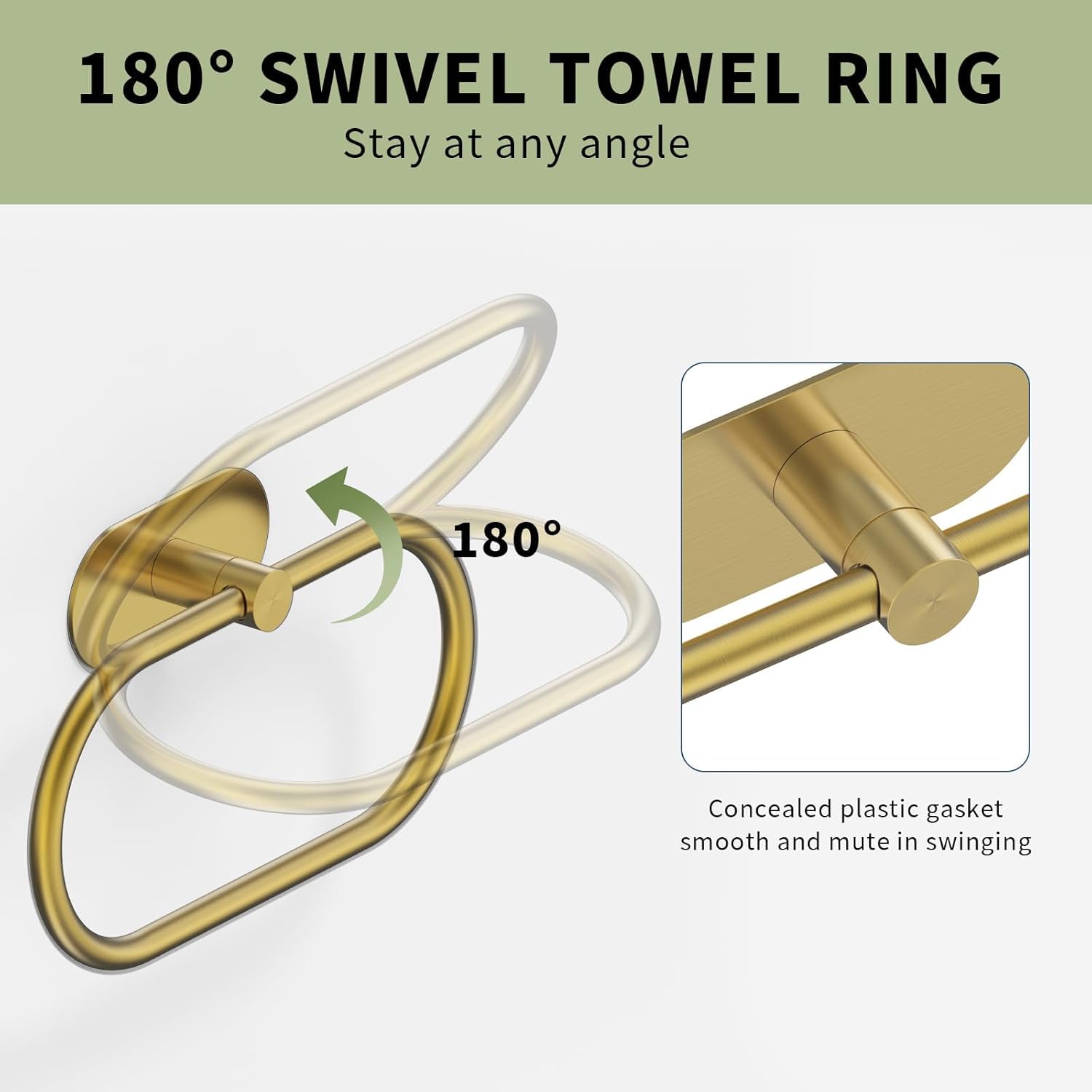 Oslen Self Adhesive Towel Holder for Bathroom Gold Finish No Drill Hand Towel Ring Stainless Steel and Zinc Alloy Self Adhesive Towel Hanger for Bath, Kitchen