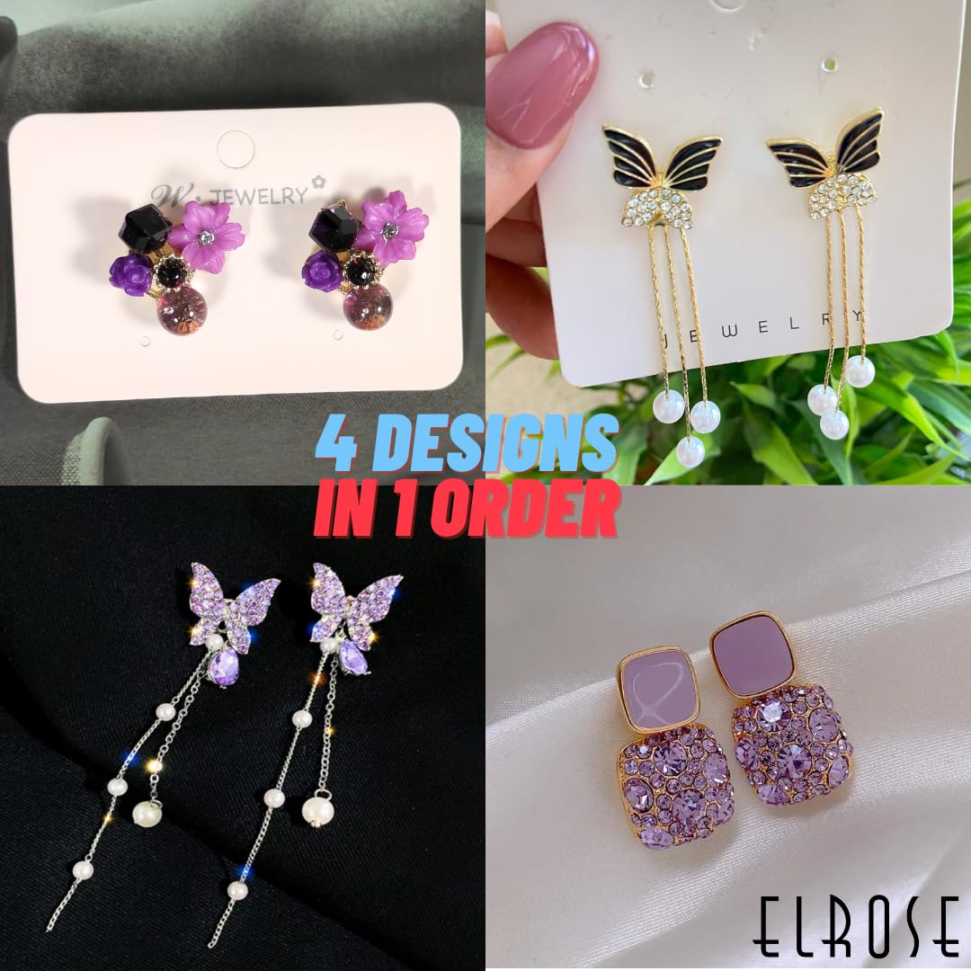 Elrose - 4 Pair of Korean Style Earrings for Girls| Earrings Combo Set for Women - Casual & Office Wearable Earrings