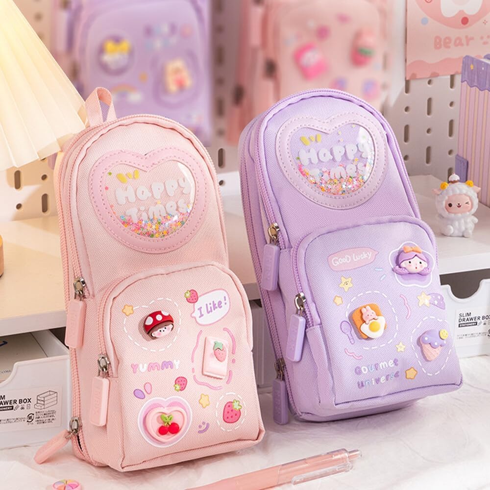 WireScorts® Premium Pencil Case 6 Layer with 3 Compartment Cute Aesthetic Pencil Case for Girls Large Capacity Pencil Pouch Multifunctional Pouch for School Kids, Cute Stationary Gift for Kids - Pink