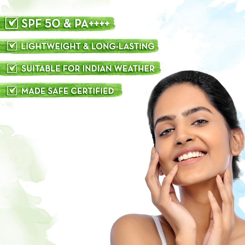 Mamaearth Ultra Light Indian Sunscreen with Carrot Seed & Turmeric | SPF 50 PA ++++ | UVA & UVB Protection | Tan Protection | No White Cast | Non-Greasy & Quick Absorbing | Super Lightweight | Suits All Skin Types | In-Vivo Tested | 50 g