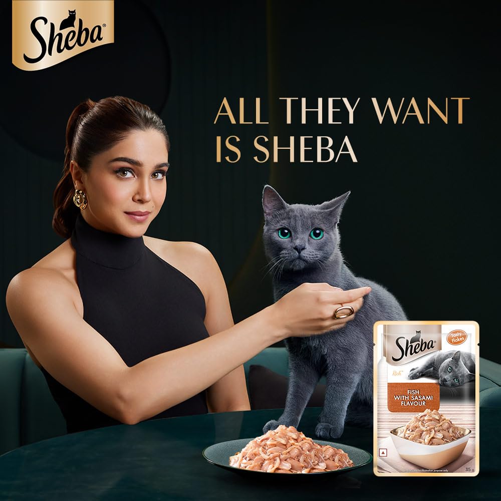 Sheba Rich Premium Adult (1+ Years) Wet Cat Food, Fish with Sasami Flavour, 35 g Pouch (Pack of 12), High-moisture wet food for healthy hydration