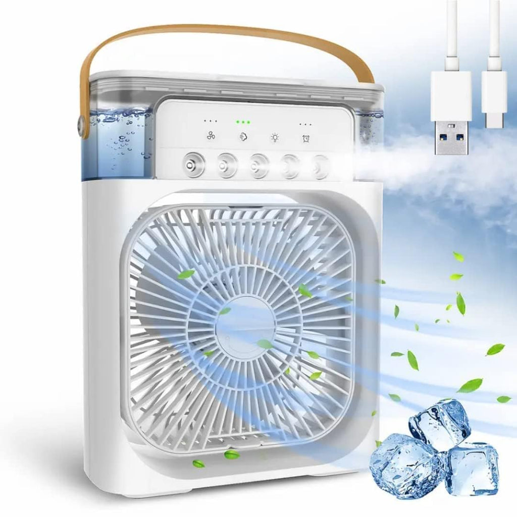 Portable Air Cooler Fan with Water Tank & USB Power - Mini Personal Evaporative Cooler with 3 Speeds, Mist Humidifier, LED Light, Quiet Cooling for Home, Office, Bedroom (Multicolor) (Style 2)