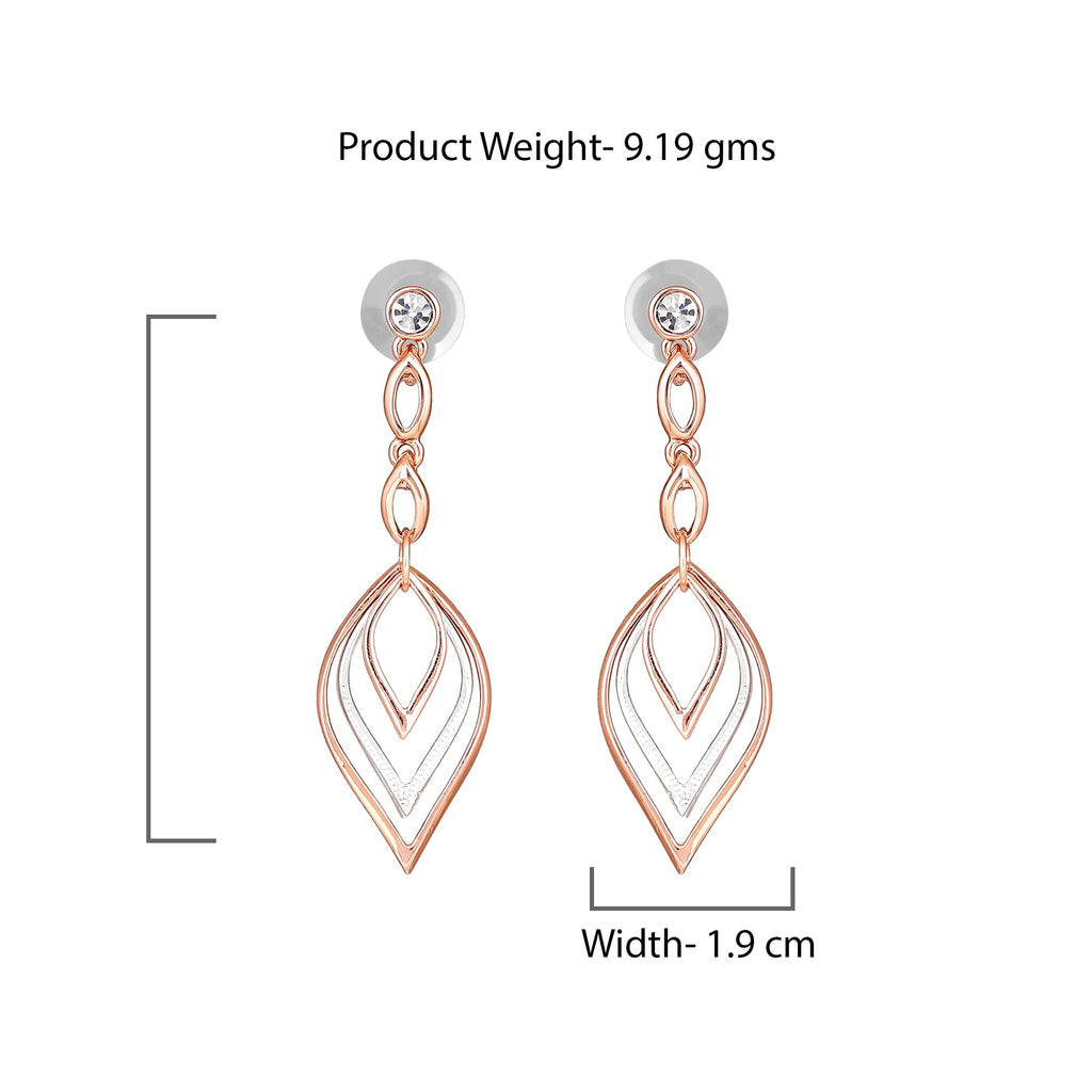 Estele 24Kt Rose Gold And Silver Plated White Austrian Crystal Stone Dangle & Drop Earrings For Girls and Women