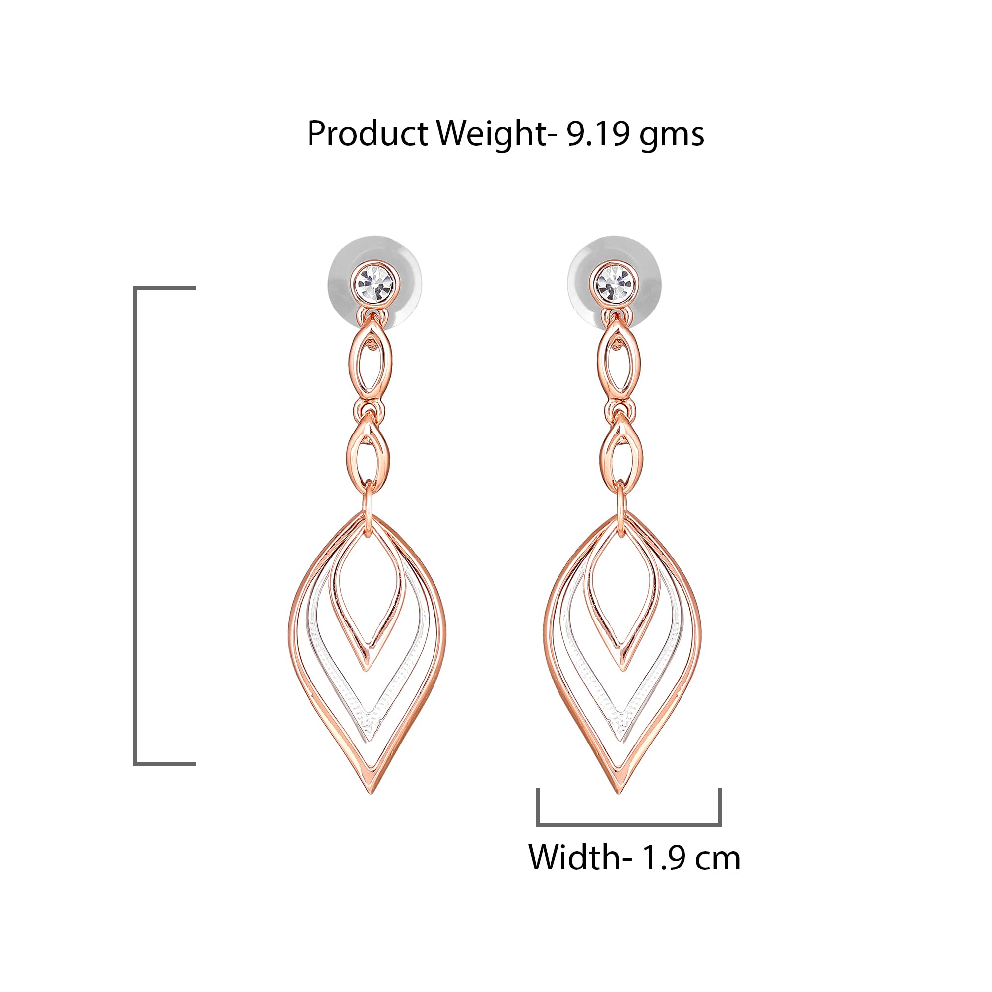 Estele 24Kt Rose Gold And Silver Plated White Austrian Crystal Stone Dangle & Drop Earrings For Girls and Women