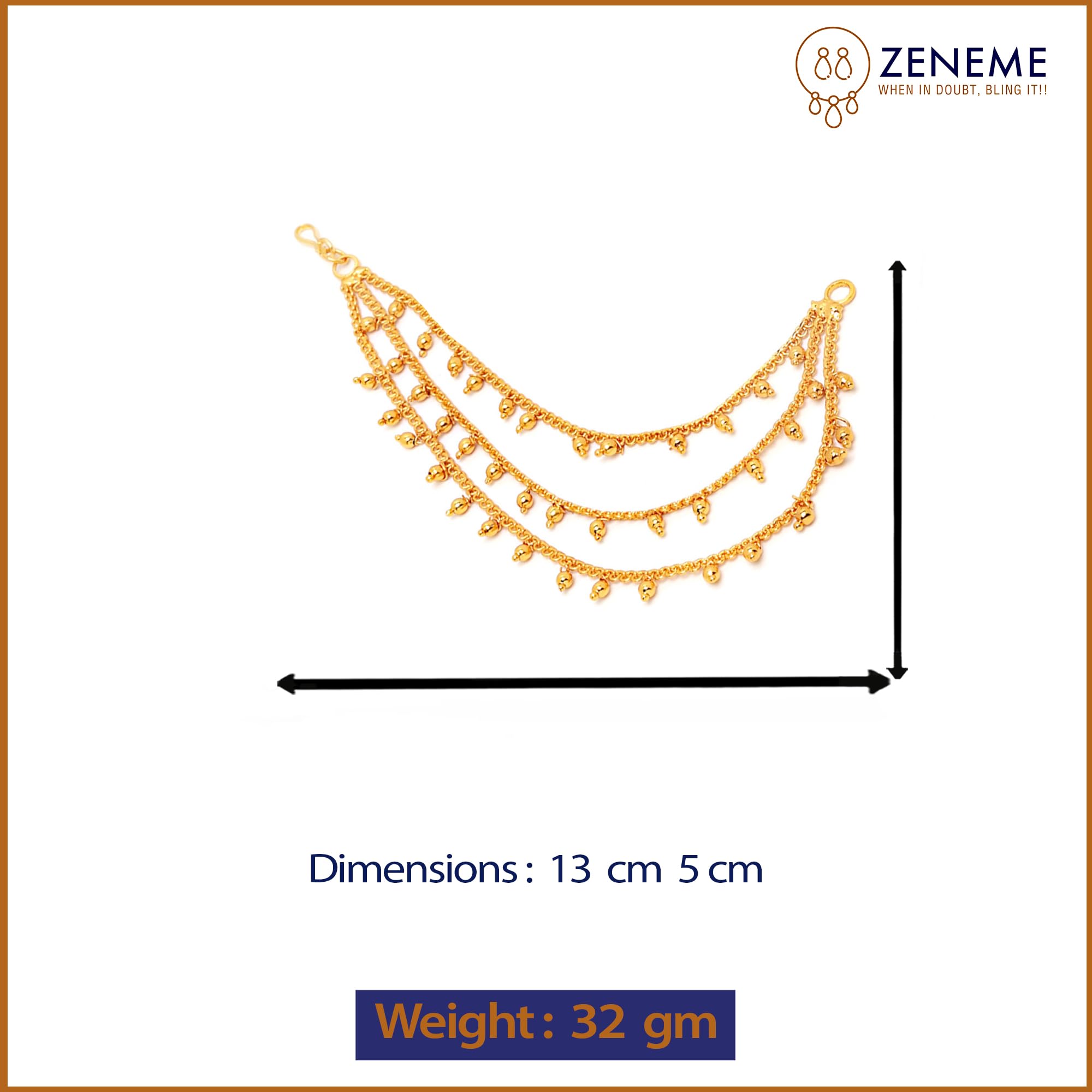 ZENEME Traditional Brass 18 K Gold Plated Wedding Jewellery Bahubali Inspired Long Chain Jhumki Earrings for Women and Girl (Design 4)