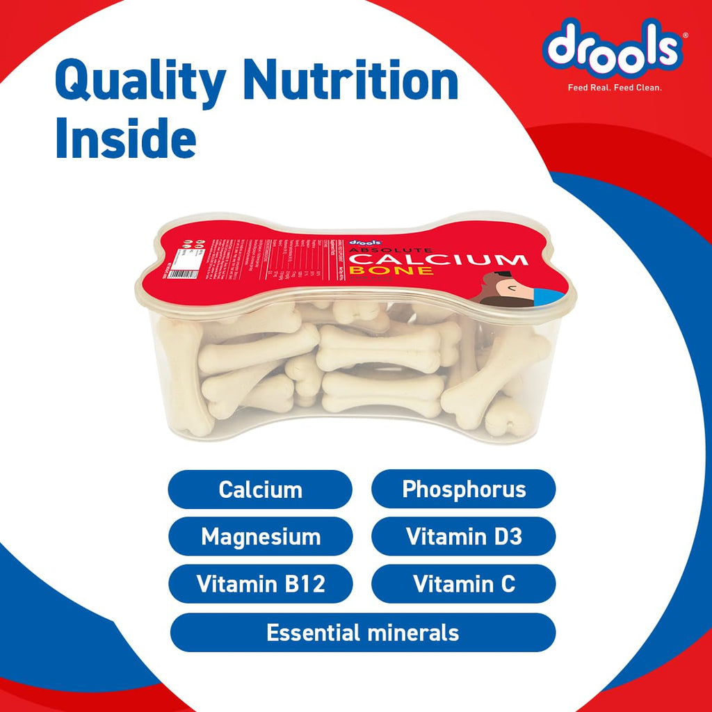 Drools Absolute Dog Bone Treats 600g Jar (40 Pieces) | Milk Flavour | Supports Strong Gums & Jaws | Fortified with Calcium & Phosphorus | Promotes Clean Teeth & Oral Hygiene