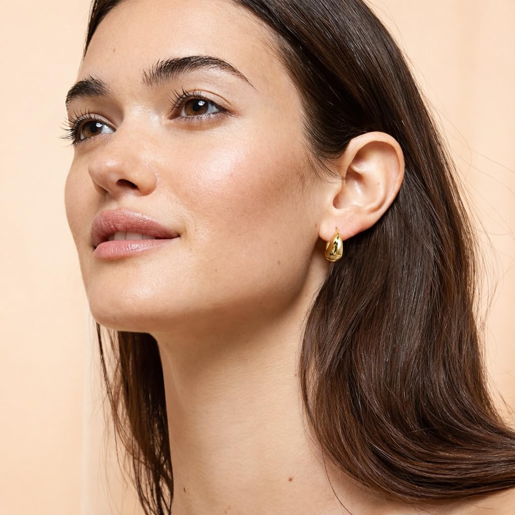 Salve Chic Chunky Oval Huggie Hoop Earrings for Women Fashion | Stylish Trendy Latest Gold Bali Western Dainty Ear Accessories | Korean Earrings for Girls | Valentine's Gift for Girlfriend