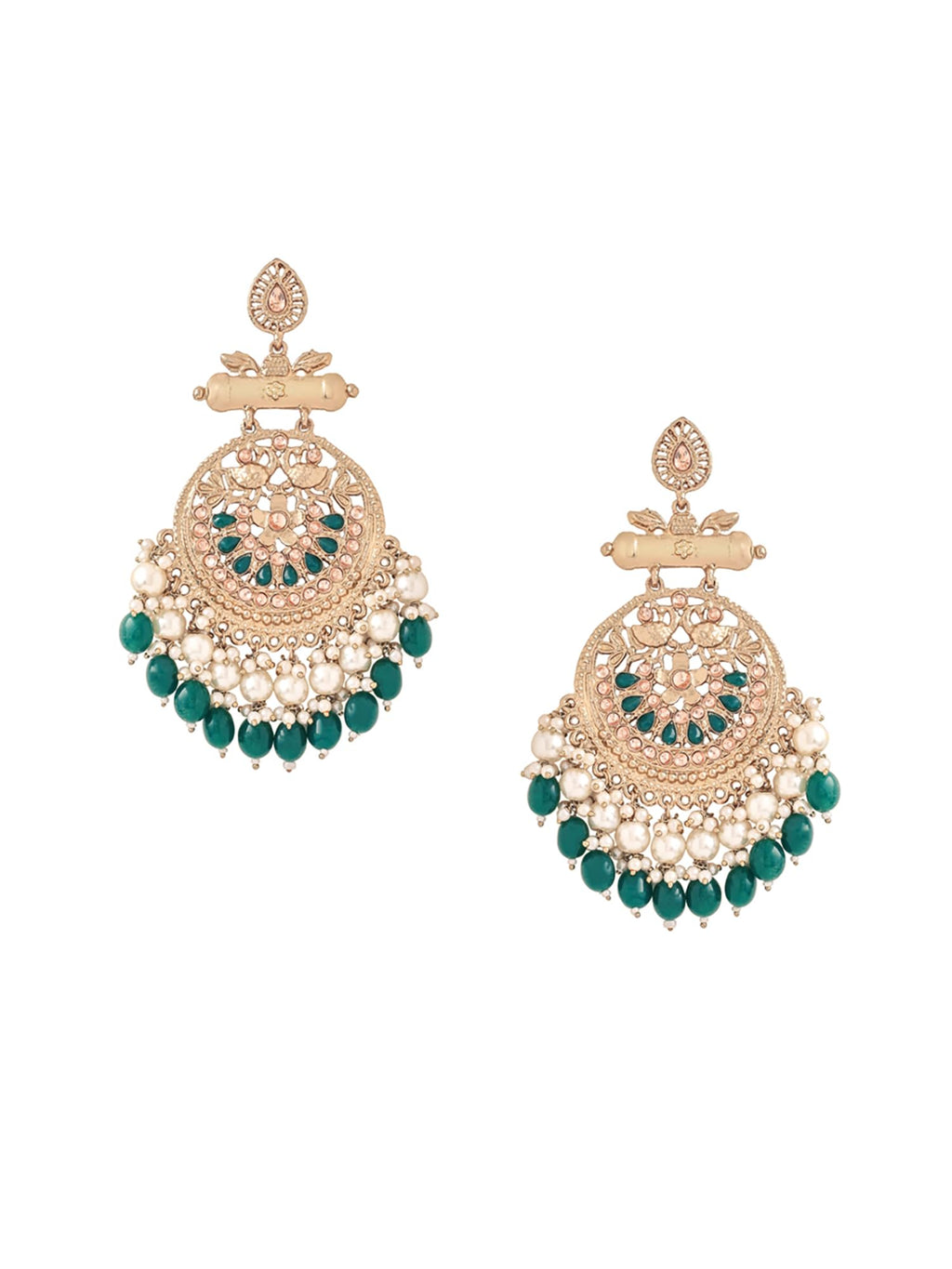 Yellow Chimes Ethnic Gold Plated Enamel Handpainted Design Stones Beads Traditional Chandbali Earrings for Women and Girls (Golden Green)