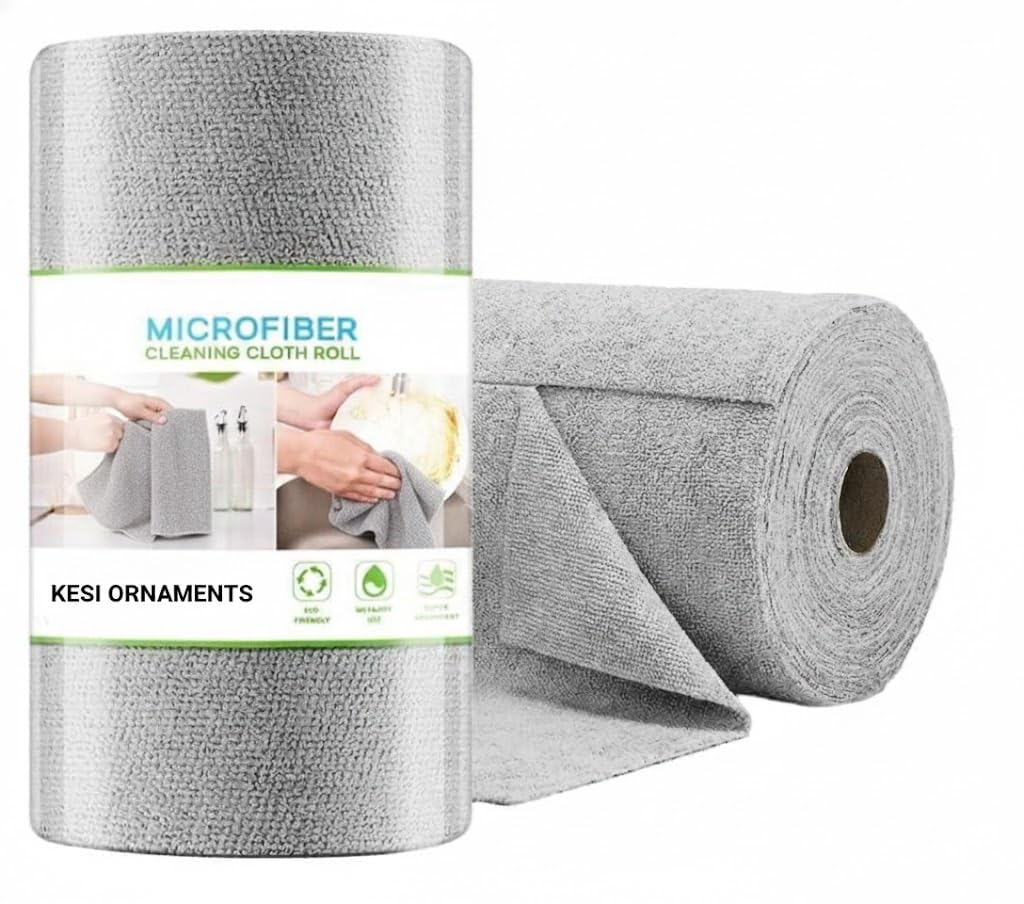 KESI ORNAMENTS Microfiber Cleaning Cloth 1 Roll - Tear-Away Reusable Microfiber Paper Towels, Lint-Free, 2000 Time Washable Scratch-Free, Kitchen Towels for Car, Home, Kitchen, Glass, Dishes (Grey)