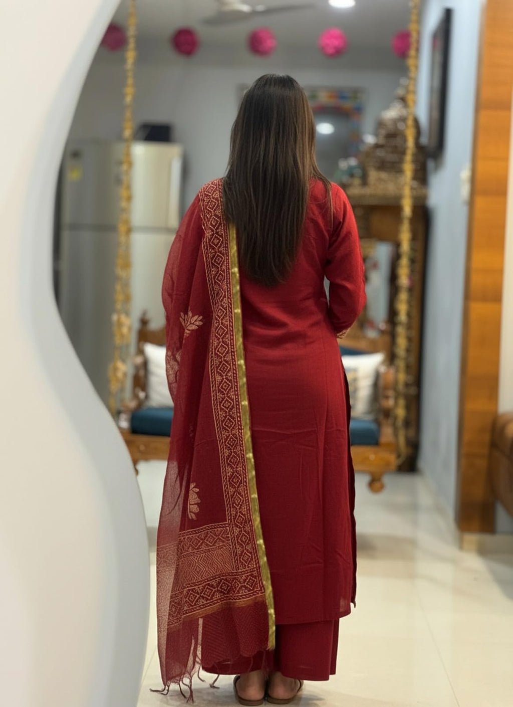 ANNI Designer Women's Rayon Viscose Straight Printed Kurta with Pant & Dupatta (Dare RED_XXL_Red_XX-Large)