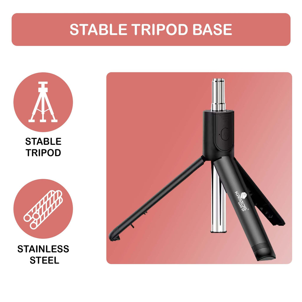 Kratos 28 Inch Selfie Stick Tripod Stand with Light, 3-in-1 Multifunctional Design, Rechargeable LED Light with Two Brightness Levels with Bluetooth Remote for Makeup, Selfie & Photoshoot