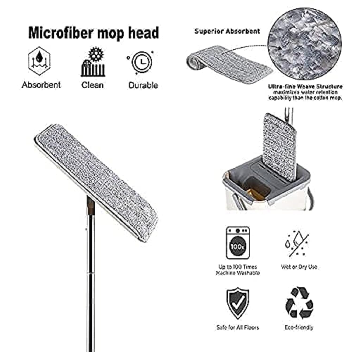 SSS Enterprise Heavy Quality Floor Mop with Bucket, Flexible Kitchen Tap Flat Squeeze Cleaning Supplies, 360° Flexible Quiet, 2 Reusable Pads, Microfiber, Adjustment Office Home Effective