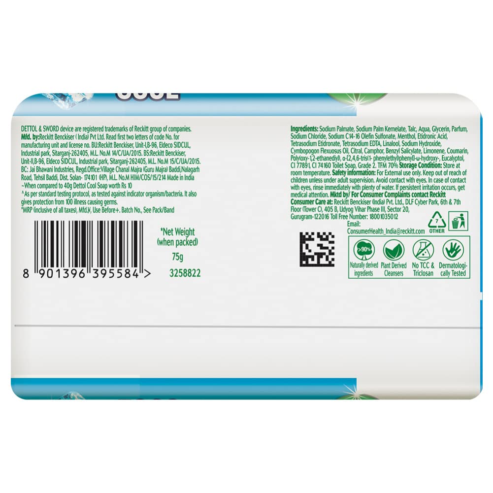 Dettol Icy Cool Bathing Soap Bar With 2x Menthol (300gm), 75gm - Pack of 4