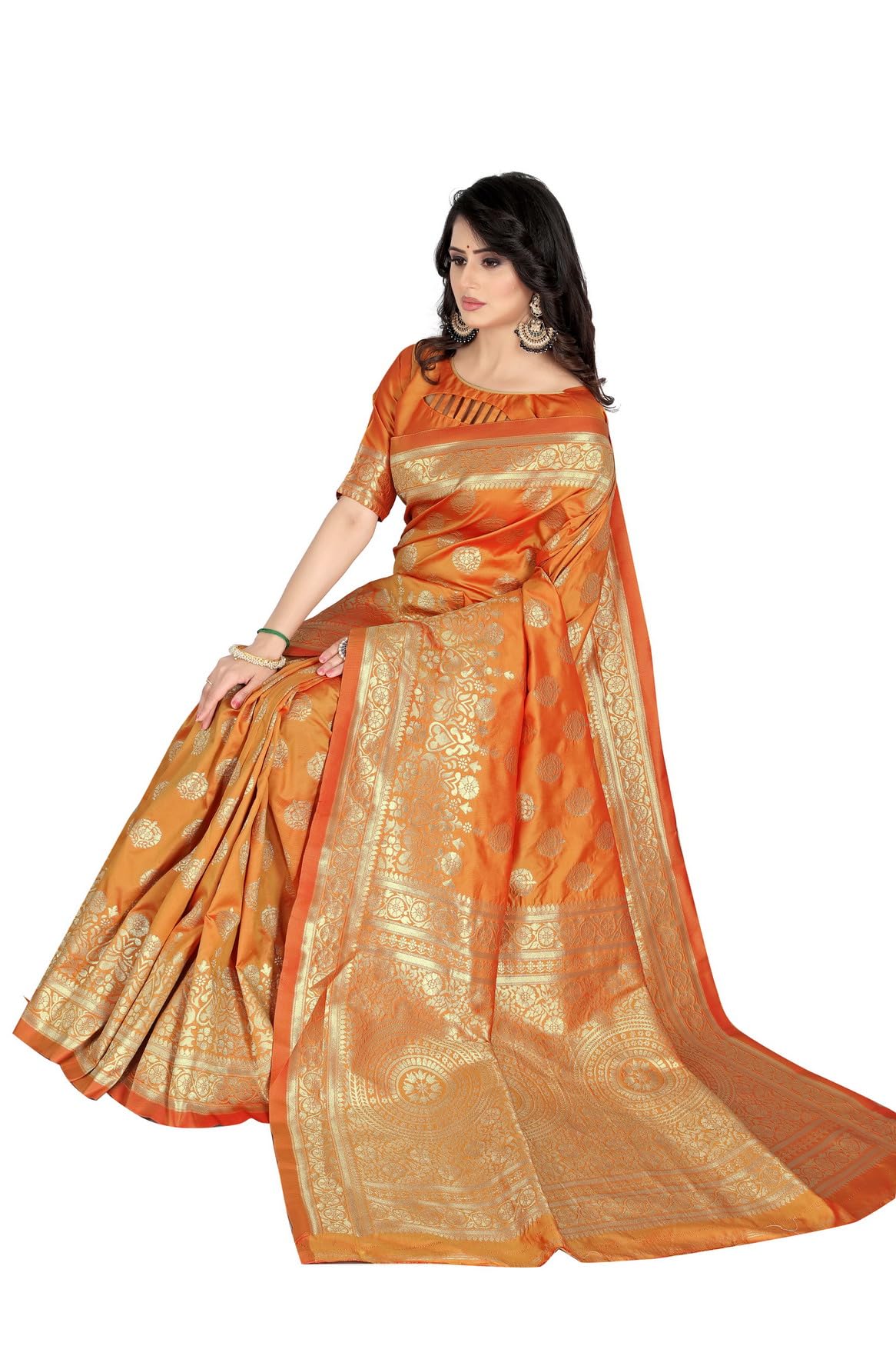 Shasmi Women's Banarasi Saree Pure Kanjivaram Silk Saree Soft new ladies 2026 Design Wear Pattu Sarees Latest Cotton Party Sari collections With Blouse Piece for Wedding sadi (PARI S-2 MUSTARD)