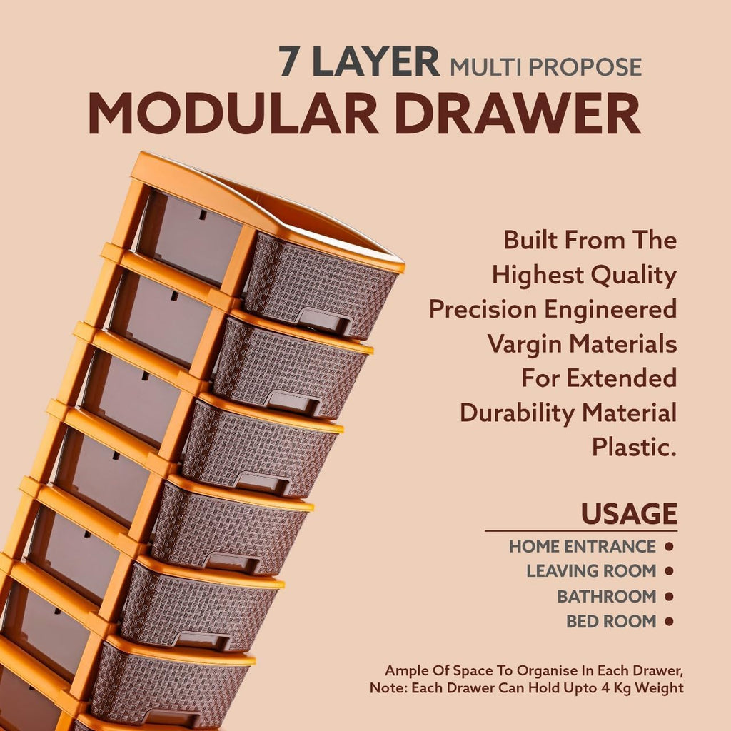 7 XL Plastic Modular Drawer System for Home, Office, Hospital, Parlor, School, Doctors, Home and Kids, Product Dimension When Asembeled (30Cmx37Cmx105Cm) (Chocolate Brown, 7XL)