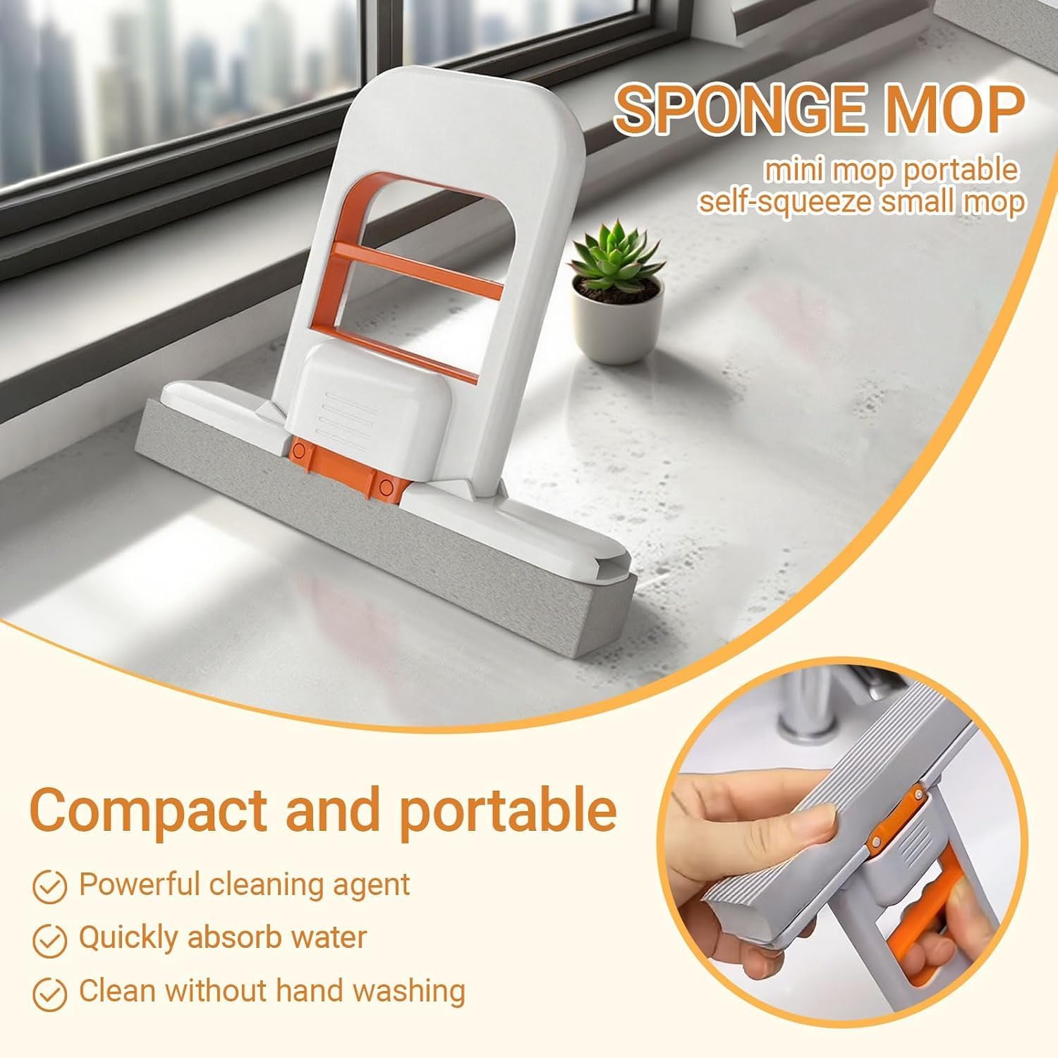 Zestzen Mini Foldable Sponge Cleaner with Self-Wringing Handle | Compact Wet & Dry Cleaning Tool for Home, Kitchen, Bathroom, Car & Office | Portable Space-Saving Cleaner