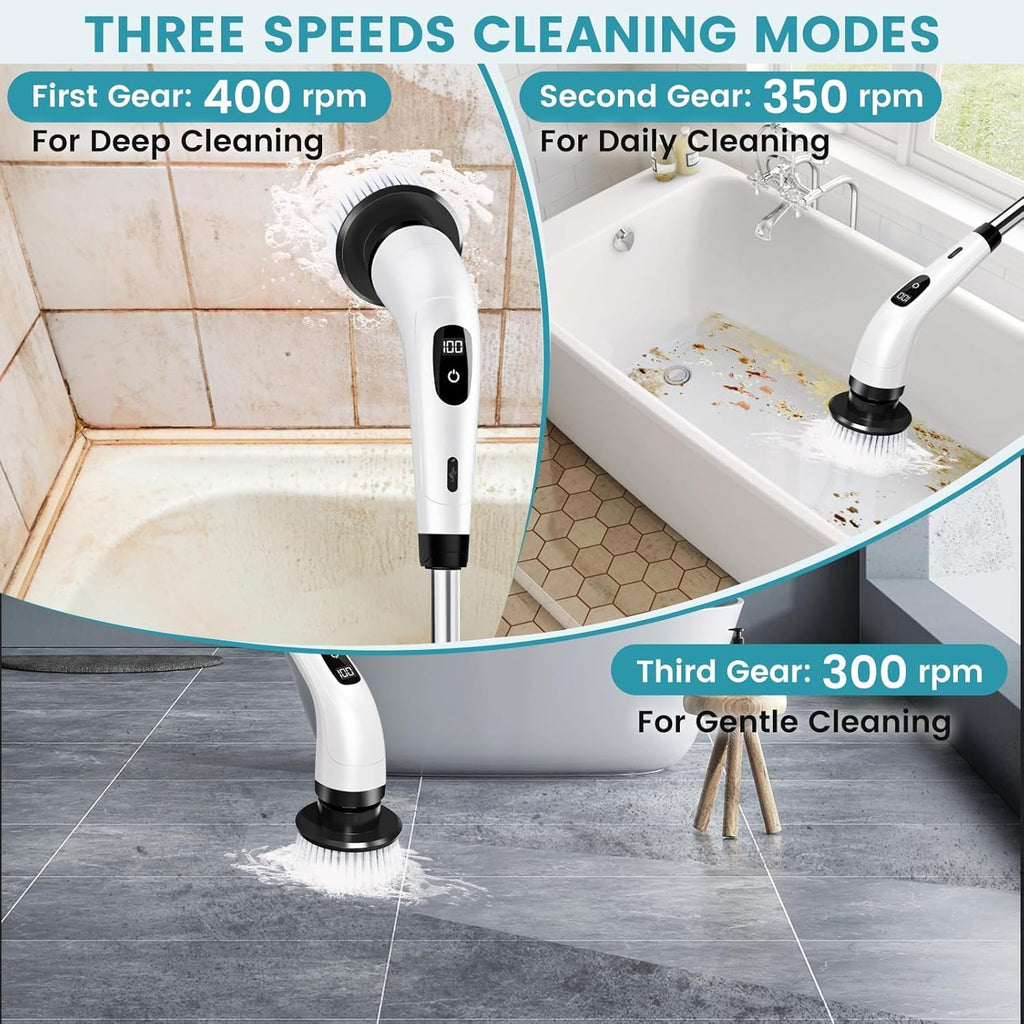 DADLM® 9 in 1 Electric Spin Scrubber,Cleaning Brush Scrubber for Home, 400RPM/Mins-9 Replaceable Brush Heads-90Mins Work Time,Adjustable Size,2 Adjustable Speeds for Bathroom Shower (1)