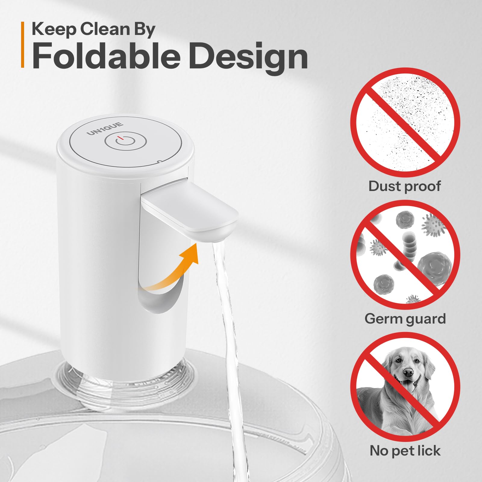 UN1QUE Water Dispenser Pump for 20 Litre Bottle, Foldable Water Dispenser for Home, Type-C Rechargeable Water Pump with 1.35L/Min Fast Flow, Wireless Water Can Dispenser Home Office Outdoor