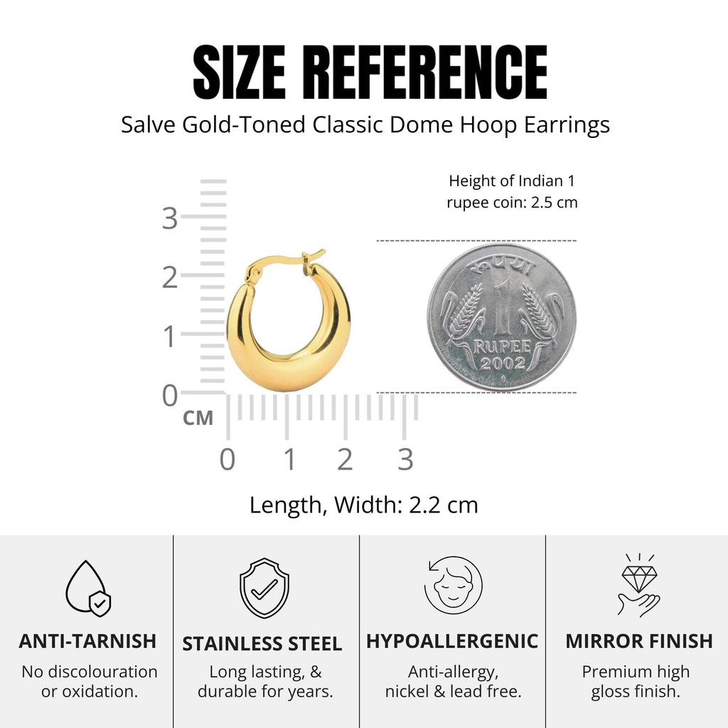 Salve Gold Earrings for Women – Dainty, Chunky, Huggie & Bow Styles | Anti-Tarnish Hypoallergenic Hoop & Stud Earrings | Valentine's Gift for Girlfriend | Aesthetic Fashion Jewelry for Girls & Women (Flat Dome)