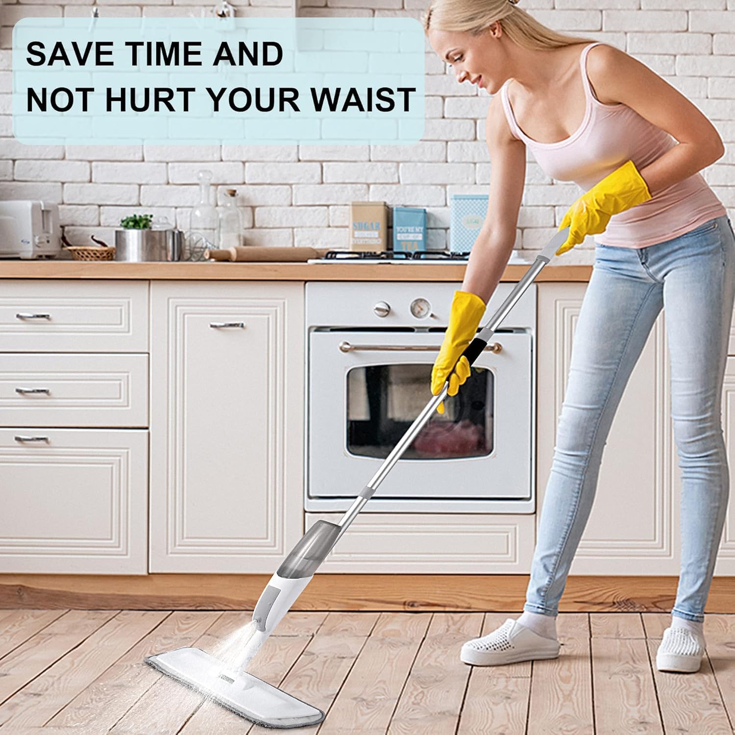 OLMARTT KITCHENWARE Spray Mop with Refillable Water Tank, 360° Rotating Flat Mop with Microfiber Pad for Tiles, Marble, Wooden Floor