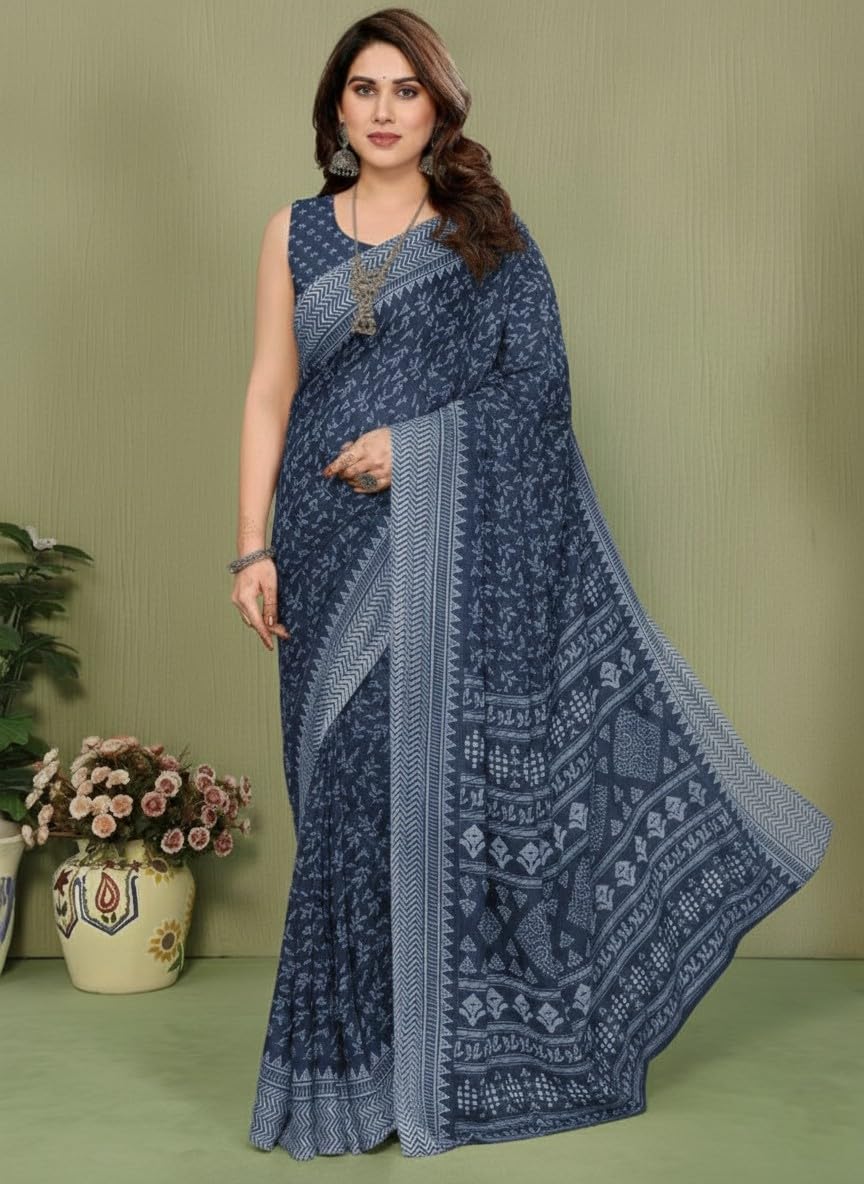 Yashika Women's Blue Georgette Sarees Saree with Blouse Piece for Traditional Ethinic Wear Sari-(AZ-YS-P1-NIRVIKA BLUE)