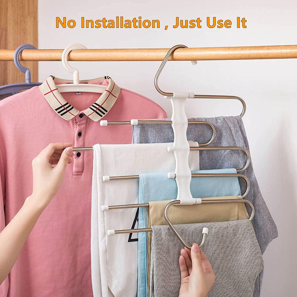 TEKCOOL (Pack of 1) 5 in 1 Stainless Steel Foldable Hangers for Clothes Hanging Multi Layer Multi-Purpose Pant Hangers for Wardrobe Magic Foldable Hanger Clothes Hanger'