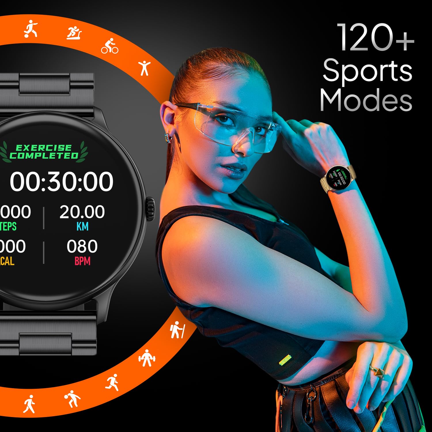 Fire‑Boltt Phoenix Pro Round Smart Watch 1.39″ Display with Bluetooth Calling, AI Voice Assistant,SpO2 & Heart Rate Monitor, 120+ Sports Modes,IP67 Waterproof Metal Smart Watch for Men & Women - Black