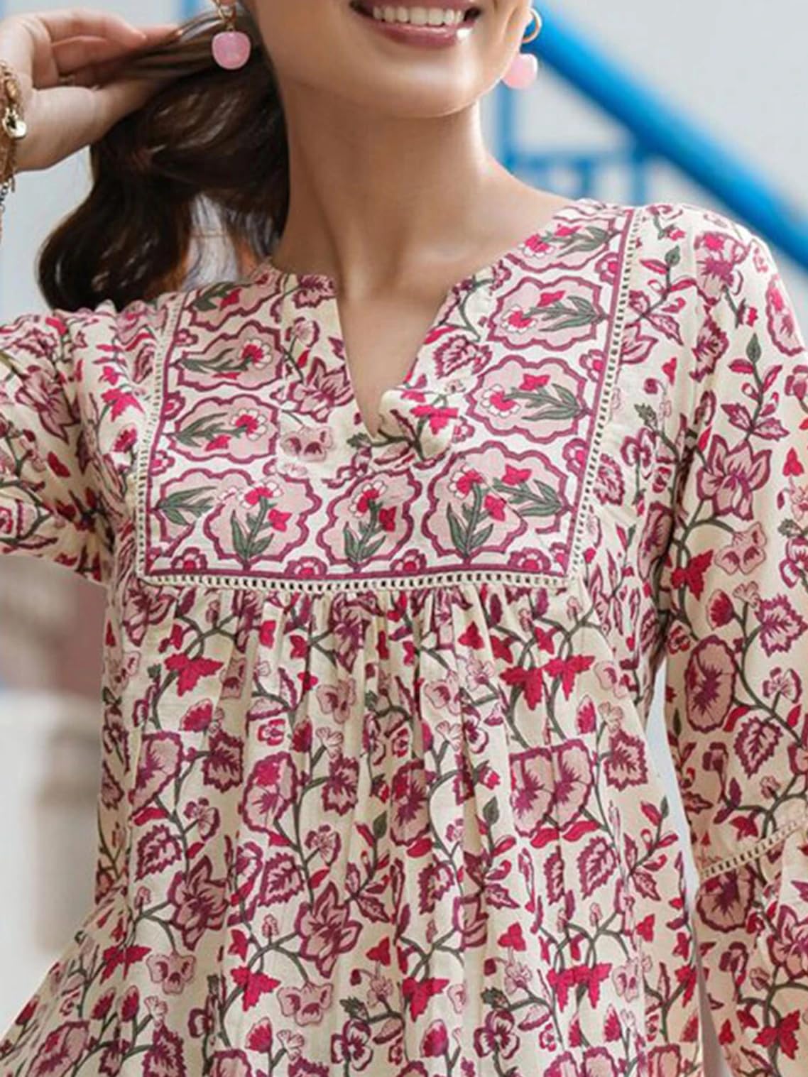 RANGZARI Printed Short Kurti for Women | Comfortable and Stylish, Available in Size M Peach