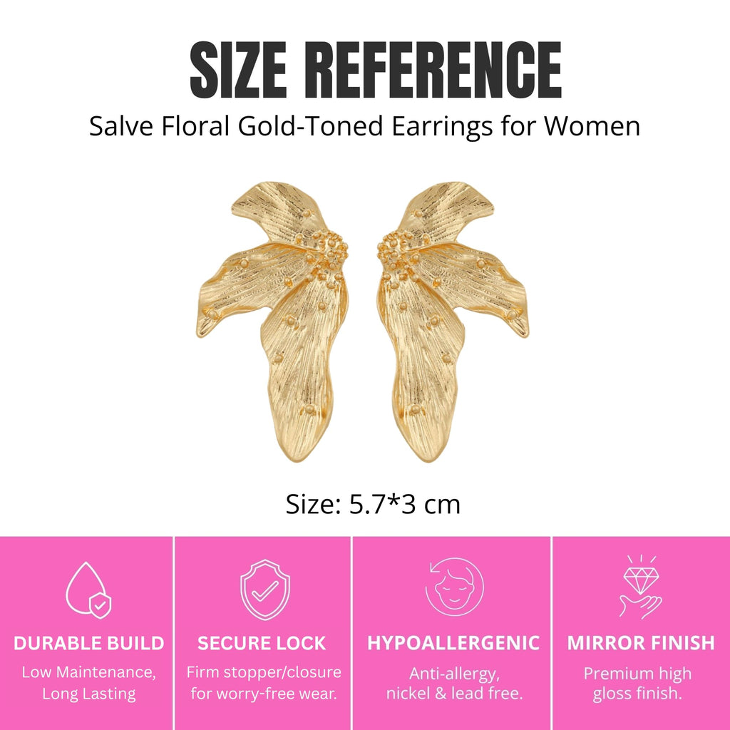 Salve Chic Coquette Floral Earrings for Women | Valentine's Gift for Girlfriend | Bohemian Jewellery Hanging Earrings for Girls Stylish | Gift for Girlfriend Gold Ear Rings for Women Stylish Aesthetic Jewellery Korean Flower Danglers