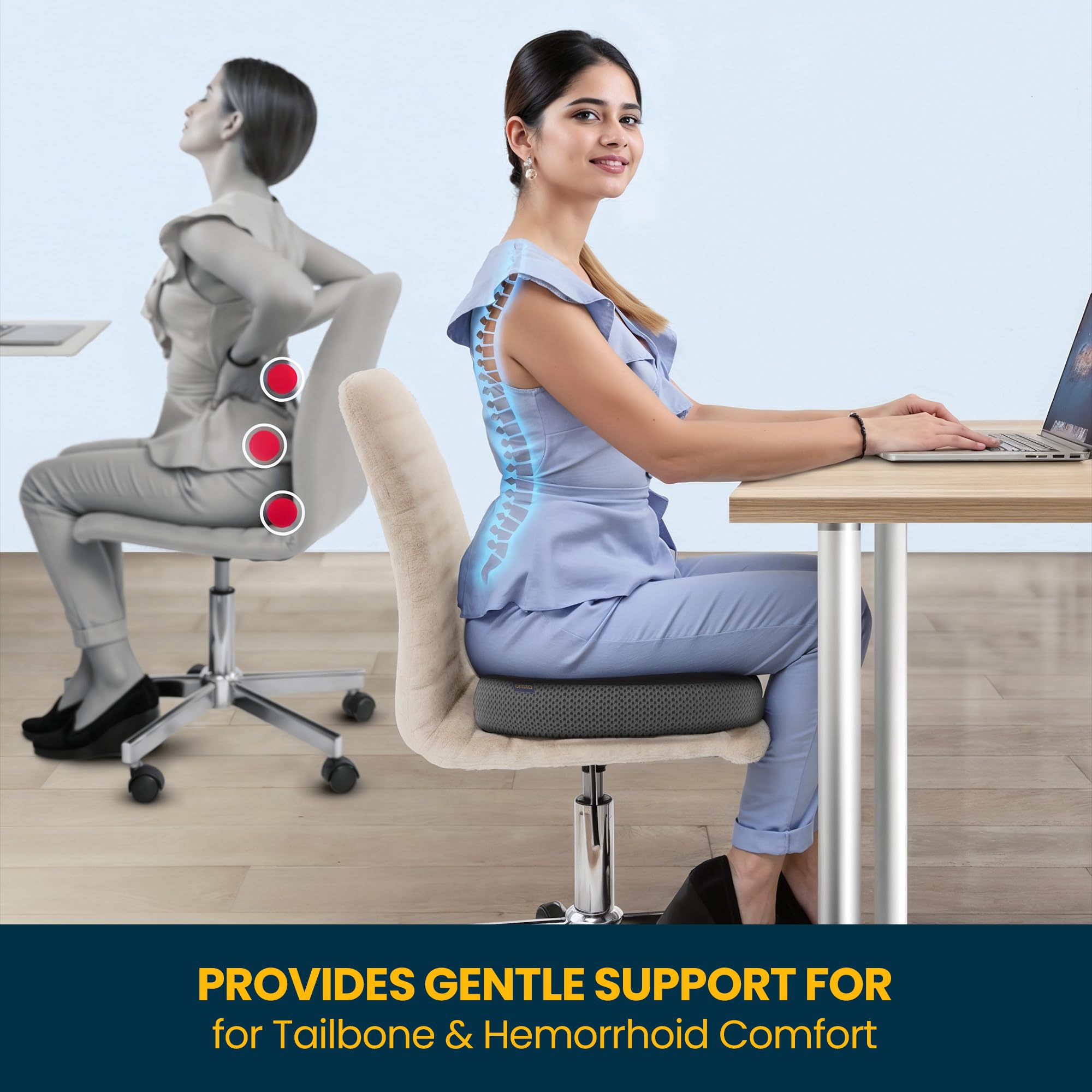 Orista Memory Foam Donut Cushion for Sitting | Orthopedic Seat Cushion with Breathable Mesh Cover | Coccyx Tailbone Pressure Relief Cushion for Office Chair Car & Home