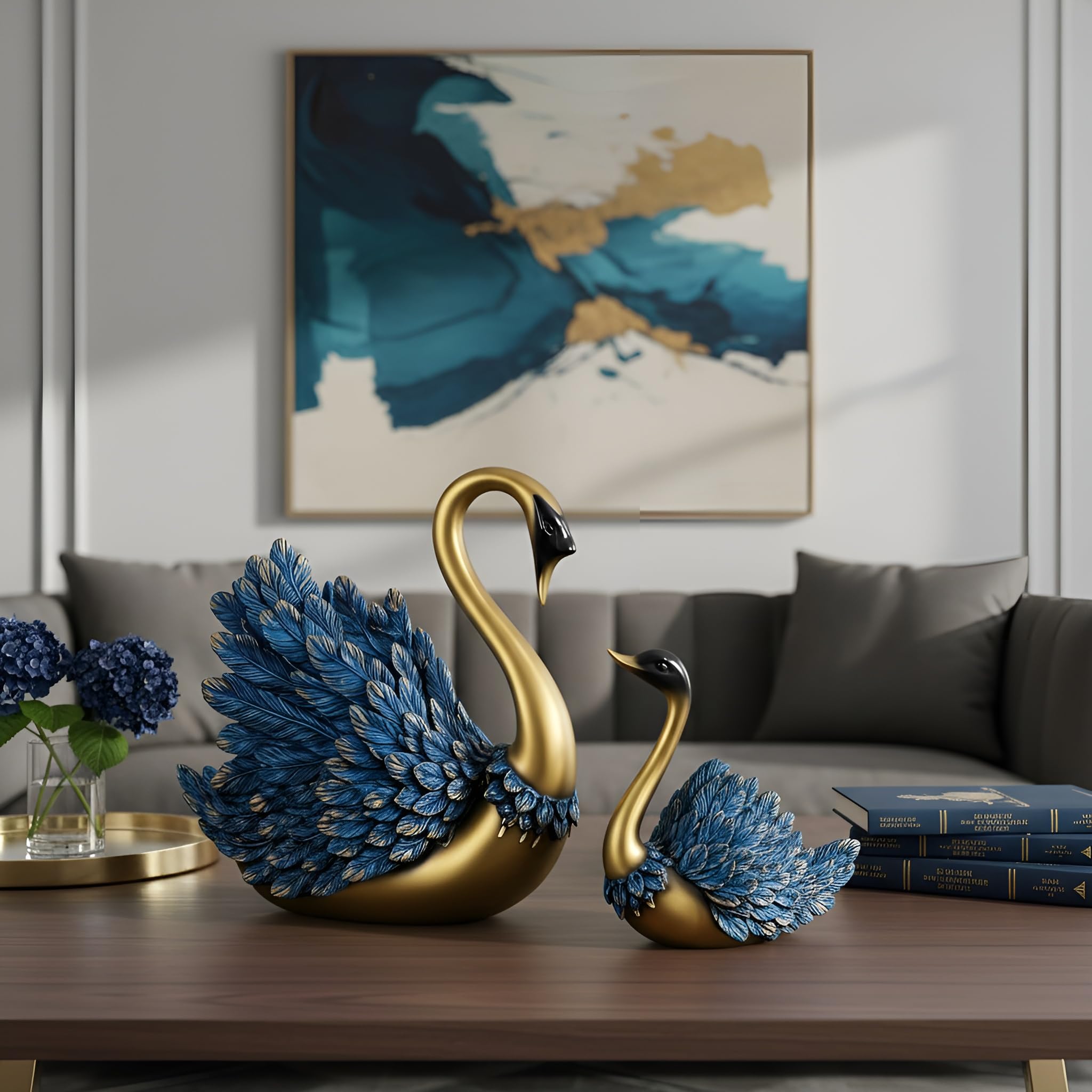 Xtore Hand Crafted Swan Pair Home Decor Figurine | Decorative Showpiece (Pack of 2, Blue)